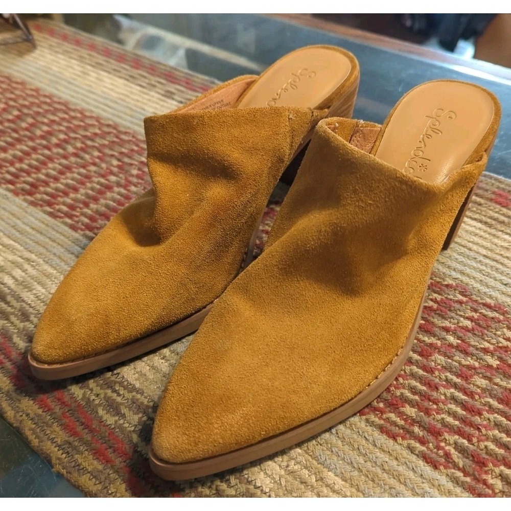 Splendid Roberta Suede Leather Mule Heels‎ Camel Size 9M Women Nice Condition!